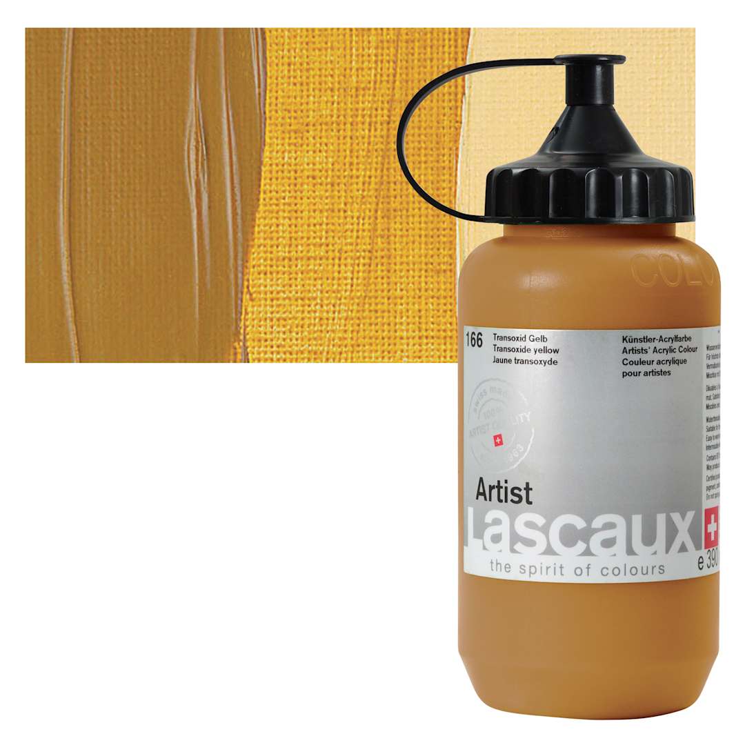 Open in modal - Lascaux Artist Acrylic - Transoxide Yellow, 390 ml Bottle and swatch