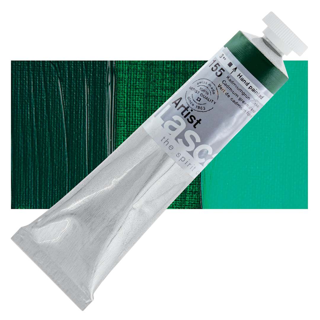 Open in modal - Lascaux Artist Acrylic - Cadmium Green Deep, 45 ml tube and swatch