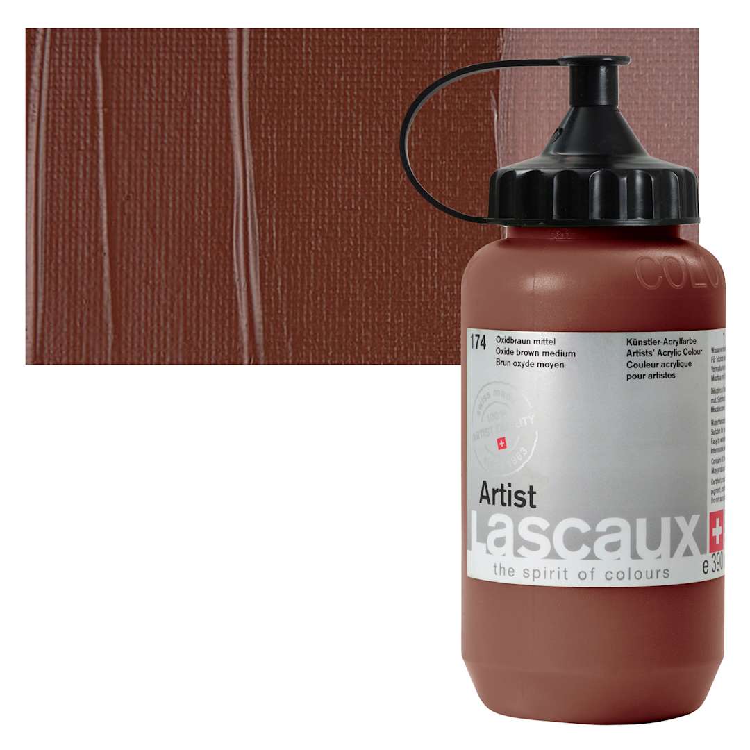 Open in modal - Lascaux Artist Acrylic - Oxide Brown Medium, 390 ml Bottle and swatch