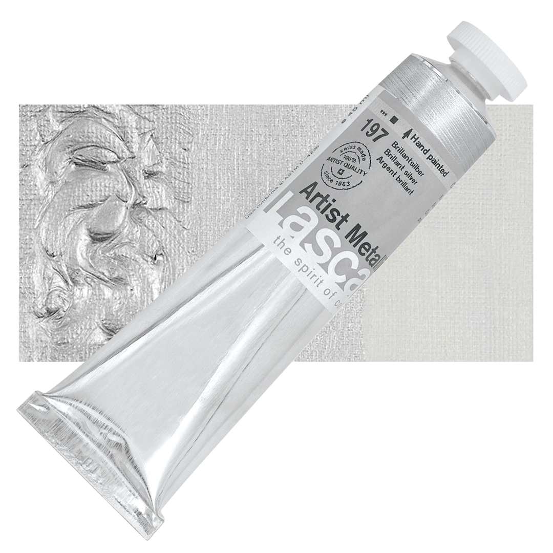 Open in modal - Lascaux Artist Acrylic - Brilliant Silver, 45 ml tube and swatch
