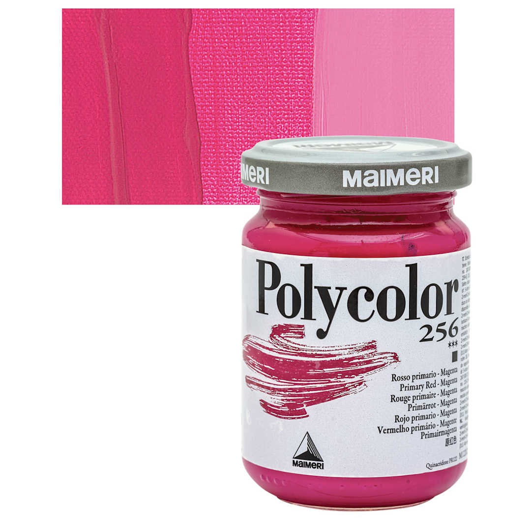 Open in modal - Maimeri Polycolor Vinyl Paint - Primary Red - Magenta, 140 ml Jar and swatch