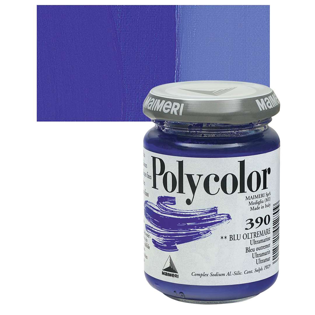 Open in modal - Maimeri Polycolor Vinyl Paint - Ultramarine, 140 ml jar and swatch