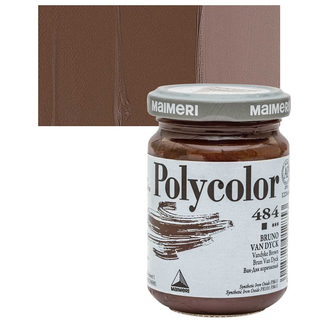 Open in modal - Maimeri Polycolor Vinyl Paint - Vandyke Brown, 140 ml jar and swatch