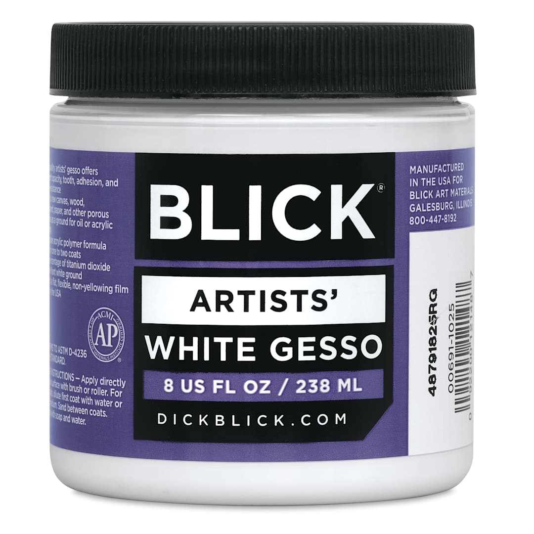 Open in modal - Blick Artists Acrylic Gesso - White, 8 oz jar, front label