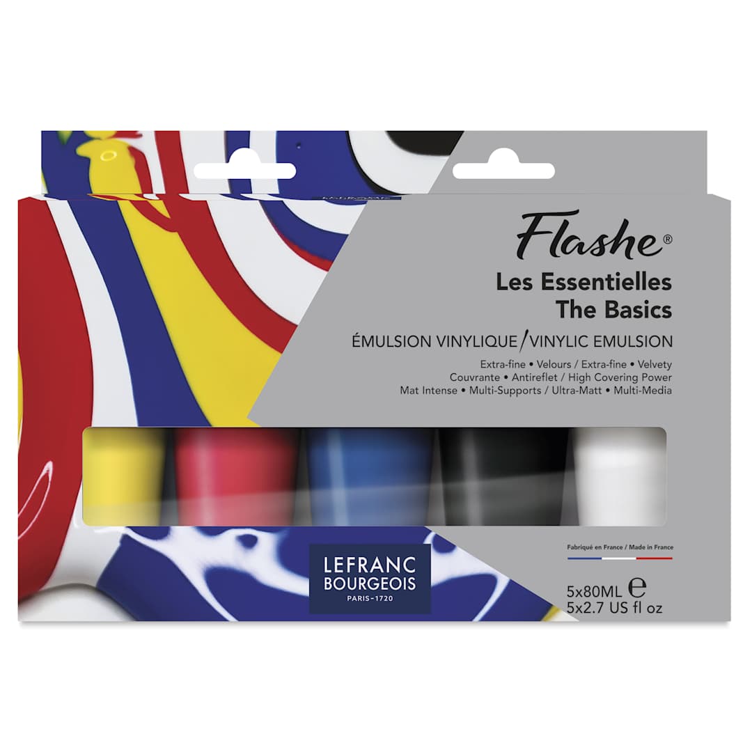 Open in modal - Lefranc & Bourgeois Flashe Vinyl Paint - Basics Set of 5, 80 ml, front of package