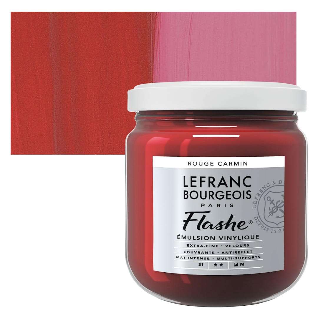 Open in modal - Lefranc & Bourgeois Flashe Vinyl Paint - Carmine Red, 400 ml jar and swatch