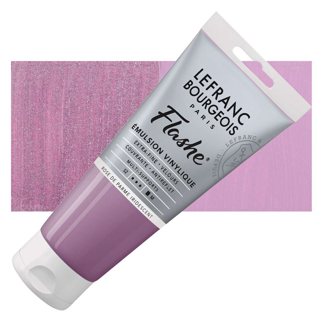 Open in modal - Lefranc & Bourgeois Flashe Vinyl Paint - Iridescent Parma Pink, 80 ml tube and swatch
