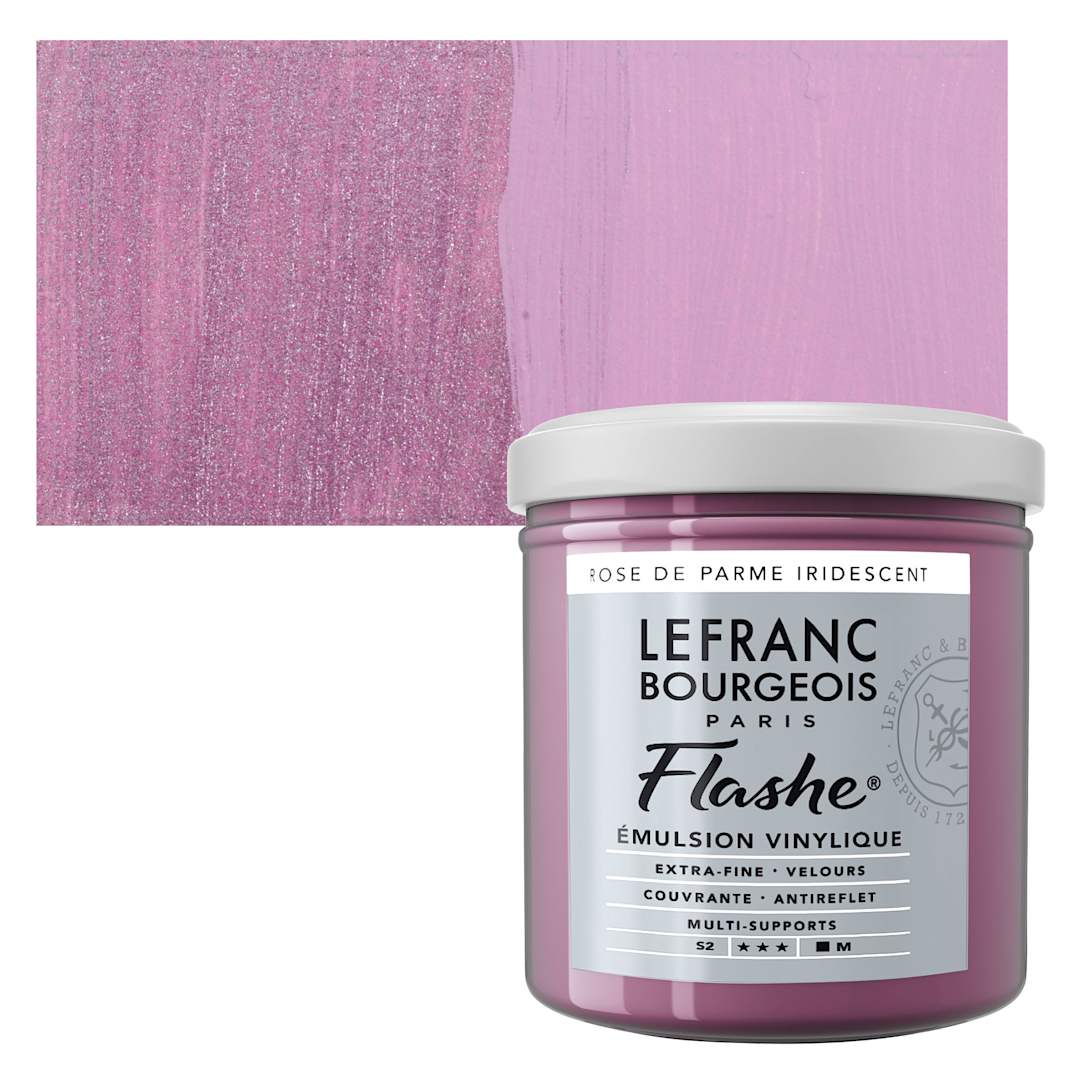 Open in modal - Lefranc & Bourgeois Flashe Vinyl Paint - Iridescent Parma Pink, 125 ml jar and swatch