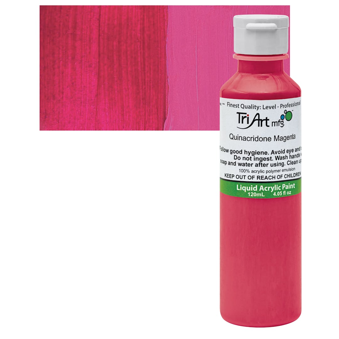 Open in modal - Tri-Art Liquid Artist Acrylic - Quinacridone Magenta, 120 ml bottle and swatch