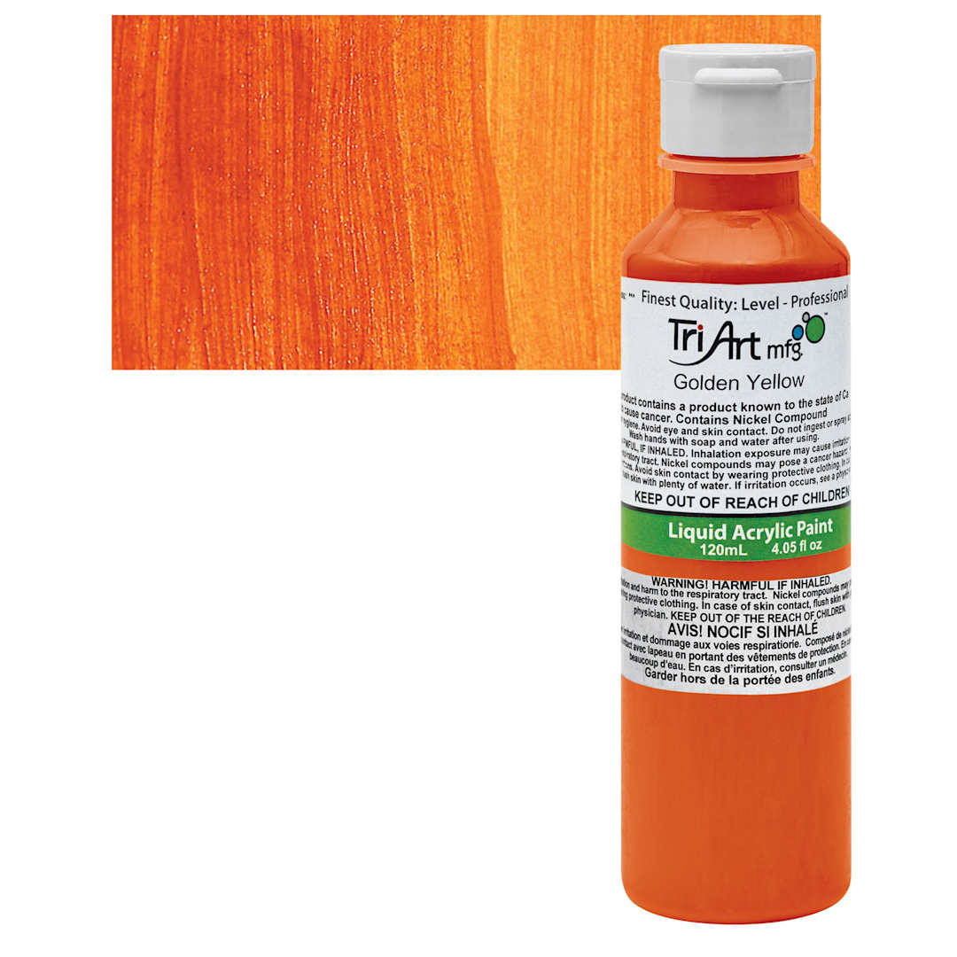 Open in modal - Tri-Art Liquid Artist Acrylic - Golden Yellow, 120 ml bottle and swatch