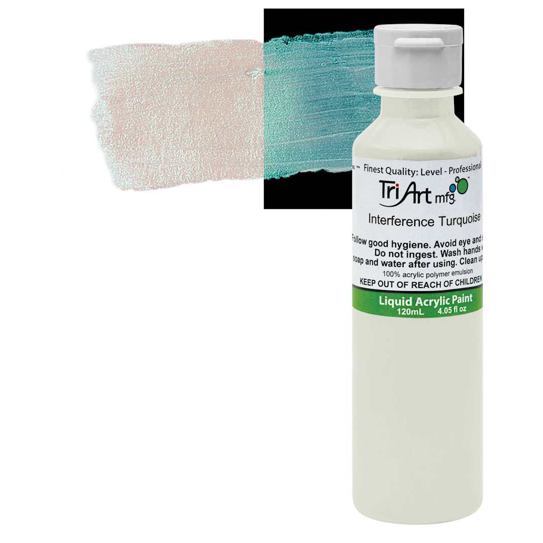 Open in modal - Tri-Art Liquid Artist Acrylic - Interference Turquoise, 120 ml bottle and swatch