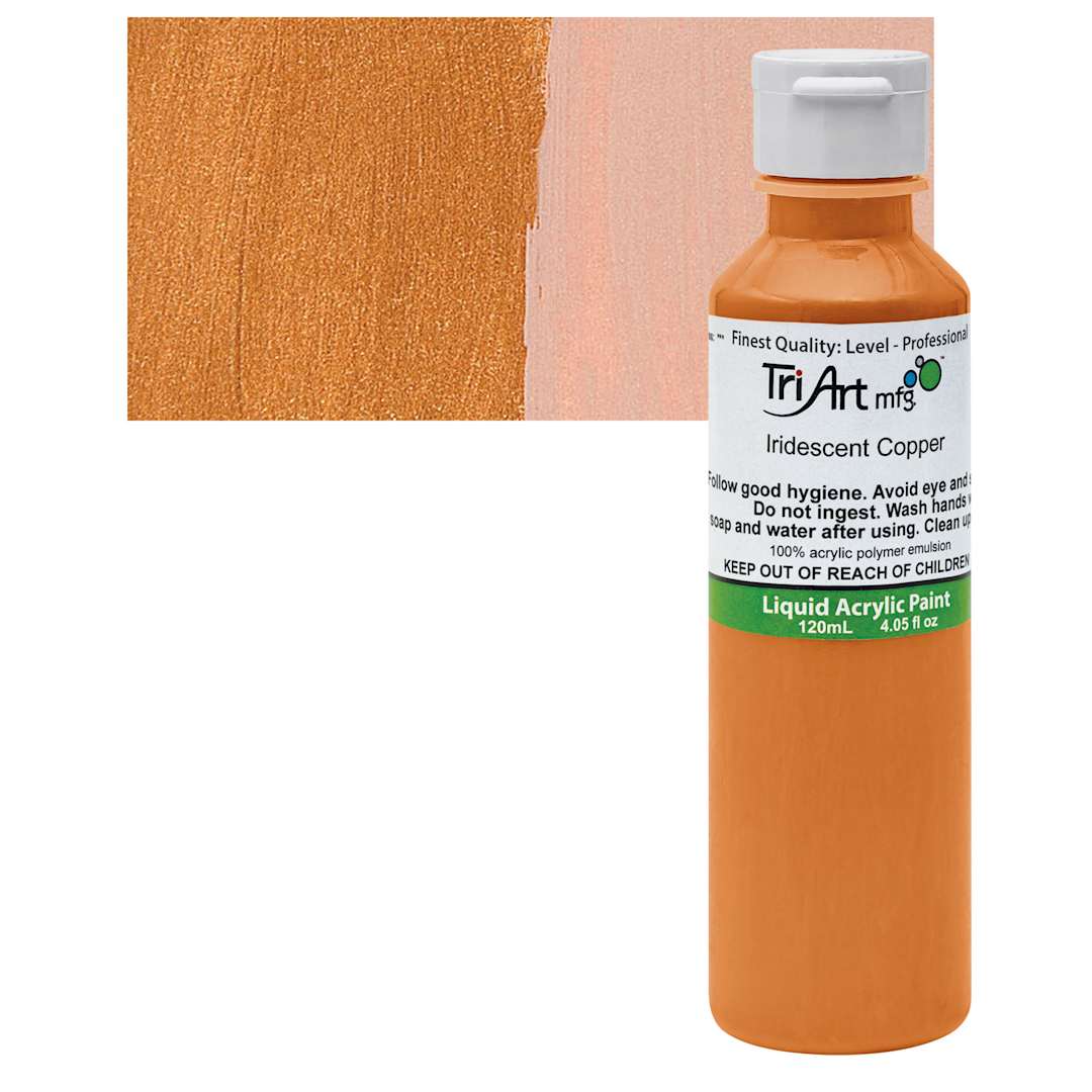 Open in modal - Tri-Art Liquid Artist Acrylic - Iridescent Copper, 120 ml bottle and swatch