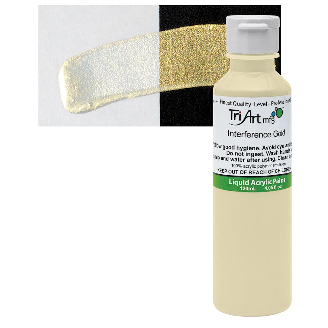 Open in modal - Tri-Art Liquid Artist Acrylic - Interference Gold, 120 ml bottle and swatch