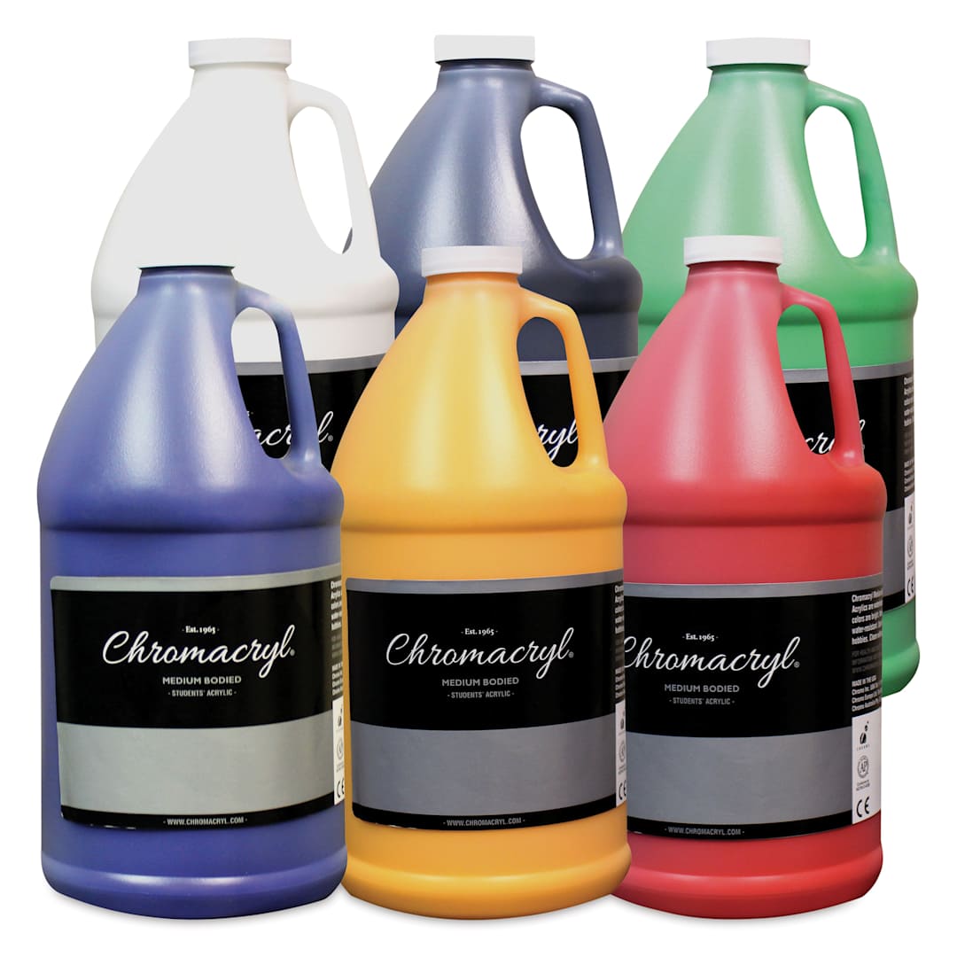 Open in modal - Chromacryl Students' Acrylic Paints - Set of 6, Warm Colors, Half Gallon
