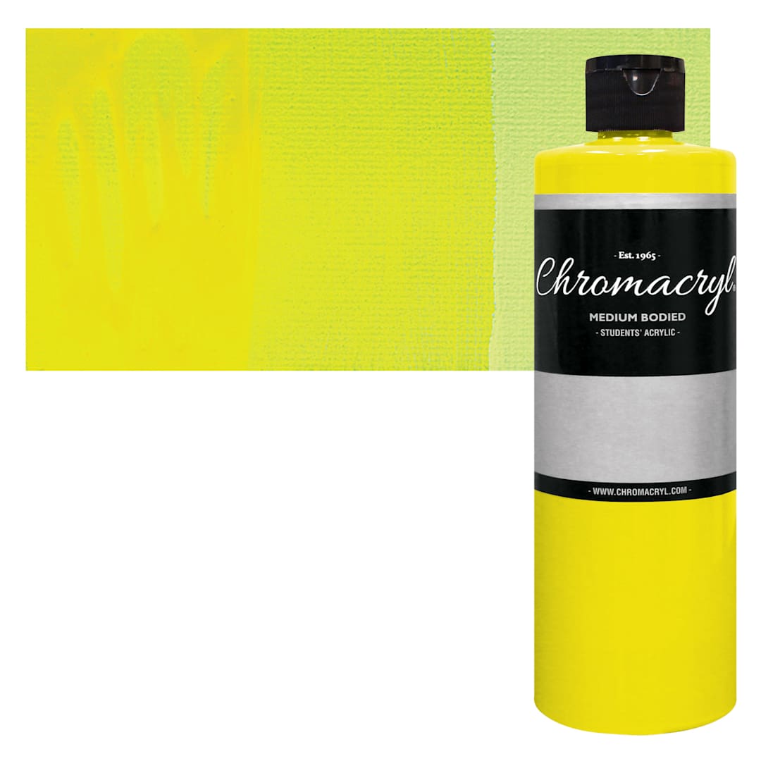 Open in modal - Chromacryl Students' Acrylic - Neon Yellow, 16 oz bottle and swatch