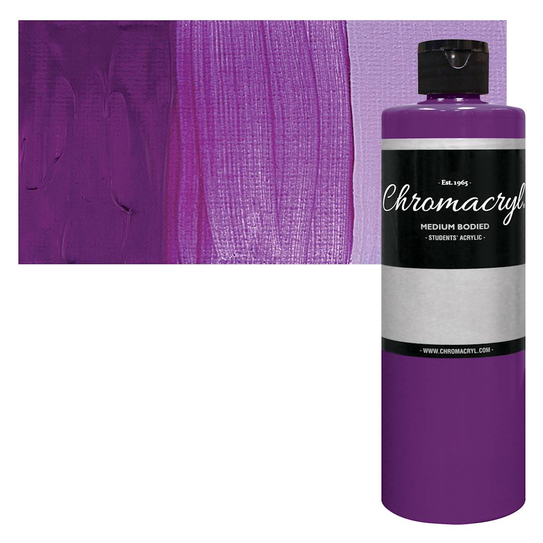 Open in modal - Chromacryl Students' Acrylic - Neon Violet, 16 oz bottle and swatch