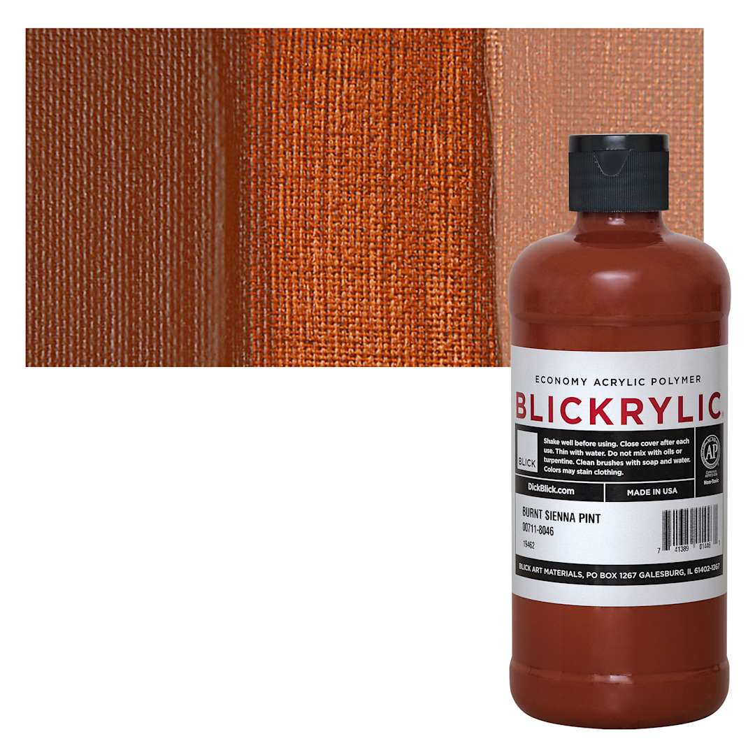Open in modal - Blickrylic Student Acrylic - Burnt Sienna, Pint and swatch