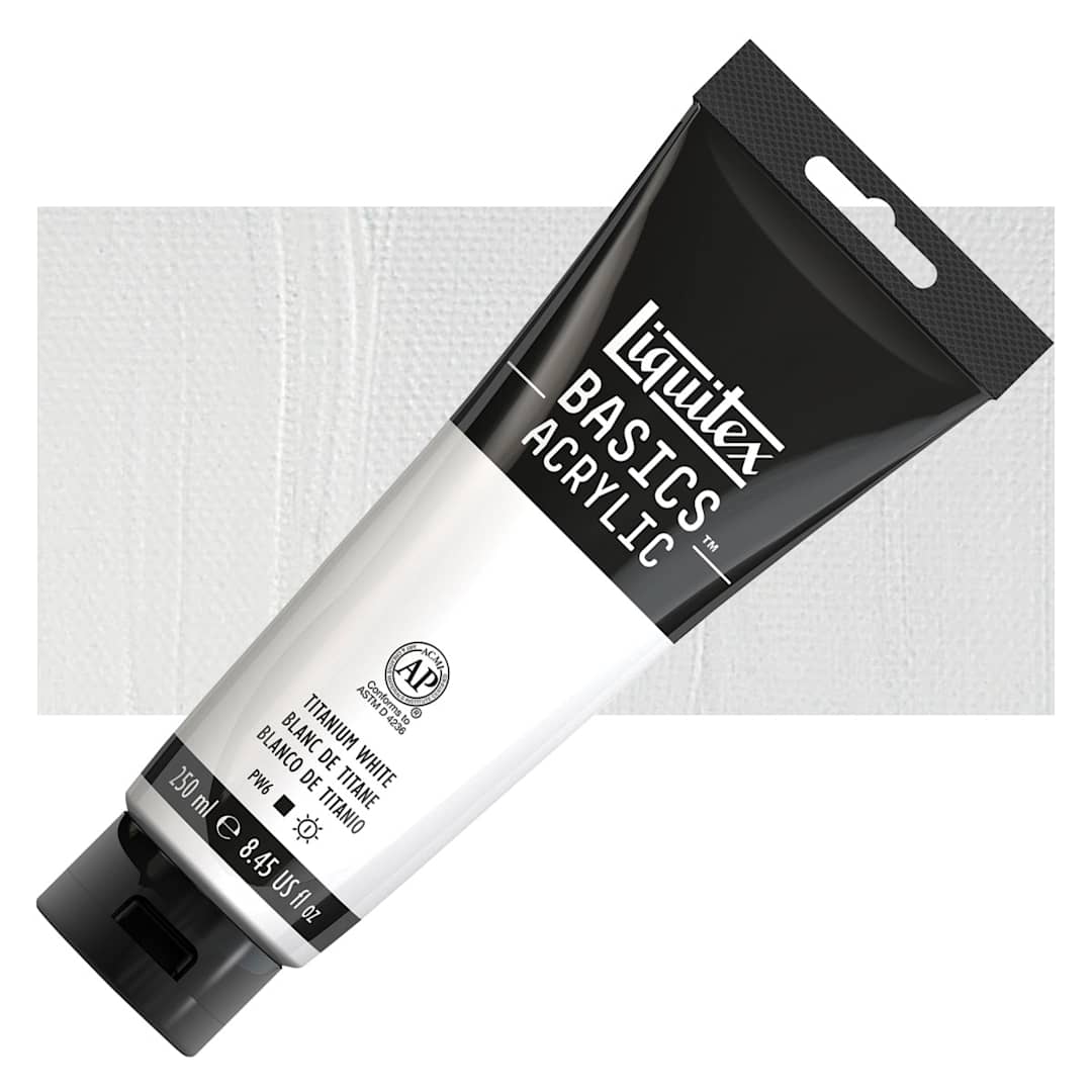 Open in modal - Liquitex Basics Acrylic Paint - Titanium White, 8.5 oz Tube and swatch