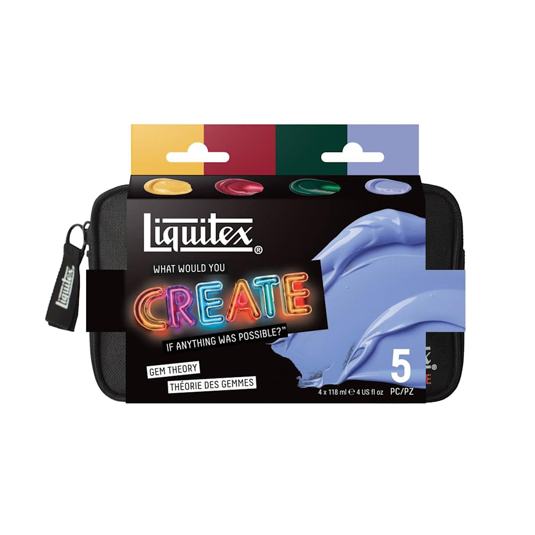 Open in modal - Liquitex What Would You Create Basics Acrylic Set - Gem Theory, Set of 5 front of package
