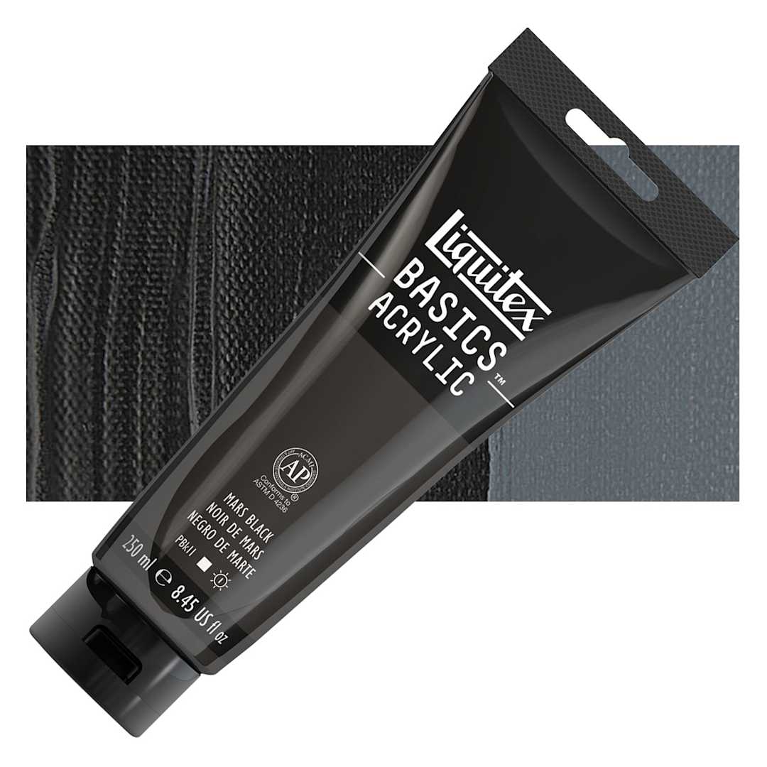 Open in modal - Liquitex Basics Acrylic Paint - Mars Black, 8.5 oz Tube and swatch
