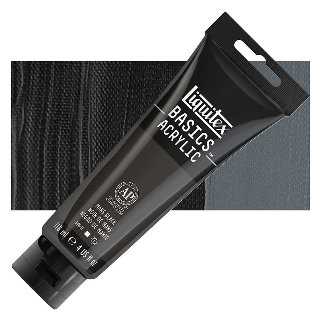 Open in modal - Liquitex Basics Acrylic Paint - Mars Black, 4 oz tube and swatch