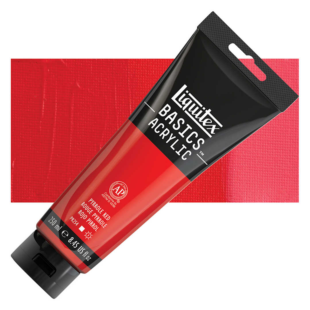 Open in modal - Liquitex Basics Acrylic Paint - Pyrrole Red, 8.5 oz tube and swatch