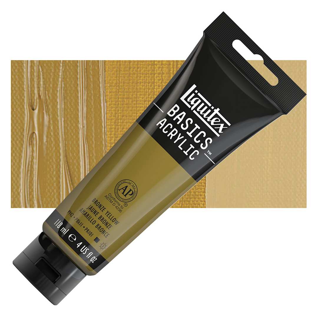 Open in modal - Liquitex Basics Acrylic Paint - Bronze Yellow, 4 oz tube and swatch