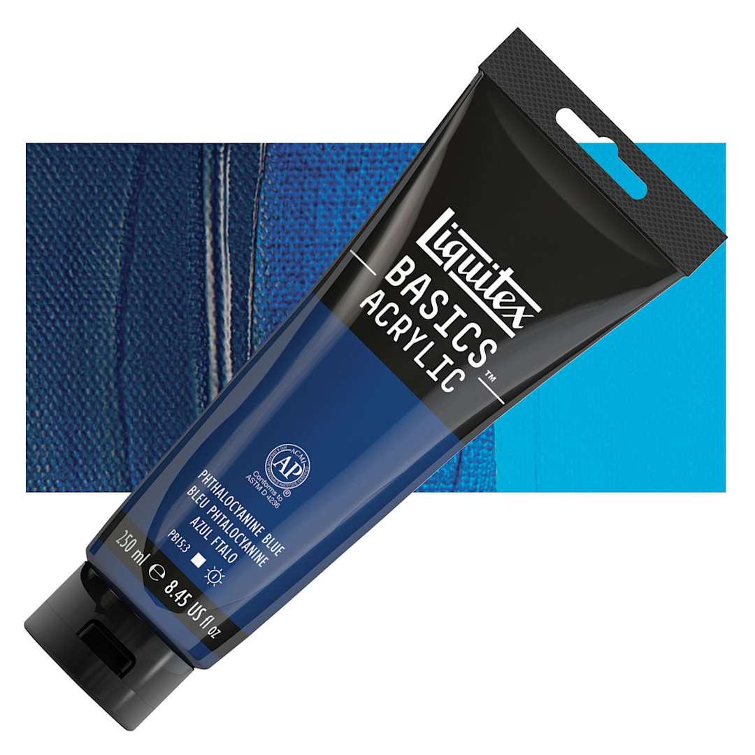 Open in modal - Liquitex Basics Acrylic Paint - Phthalo Blue, 8.5 oz Tube and swatch