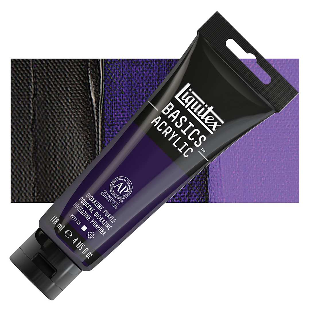 Open in modal - Liquitex Basics Acrylic Paint - Dioxazine Purple, 4 oz tube and swatch