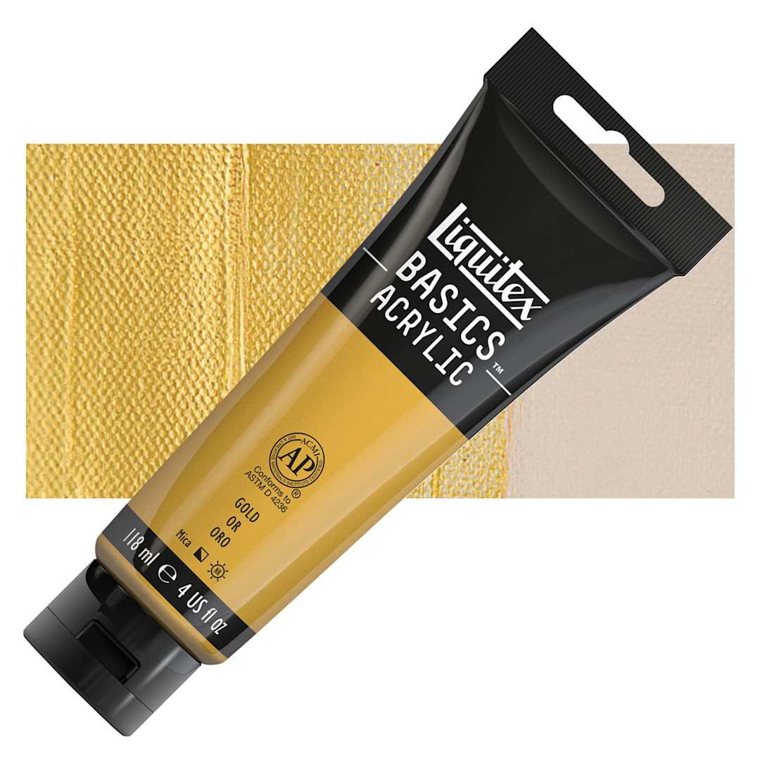 Open in modal - Liquitex Basics Acrylic Paint - Gold, 4 oz tube and swatch