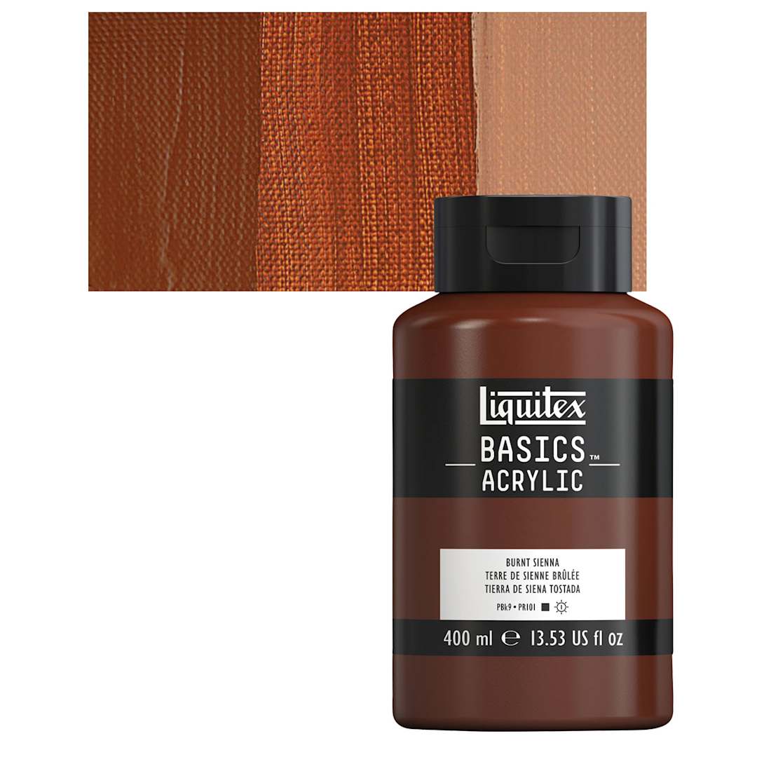 Open in modal - Liquitex Basics Acrylic Paint - Burnt Sienna, 13.5 oz Bottle and swatch