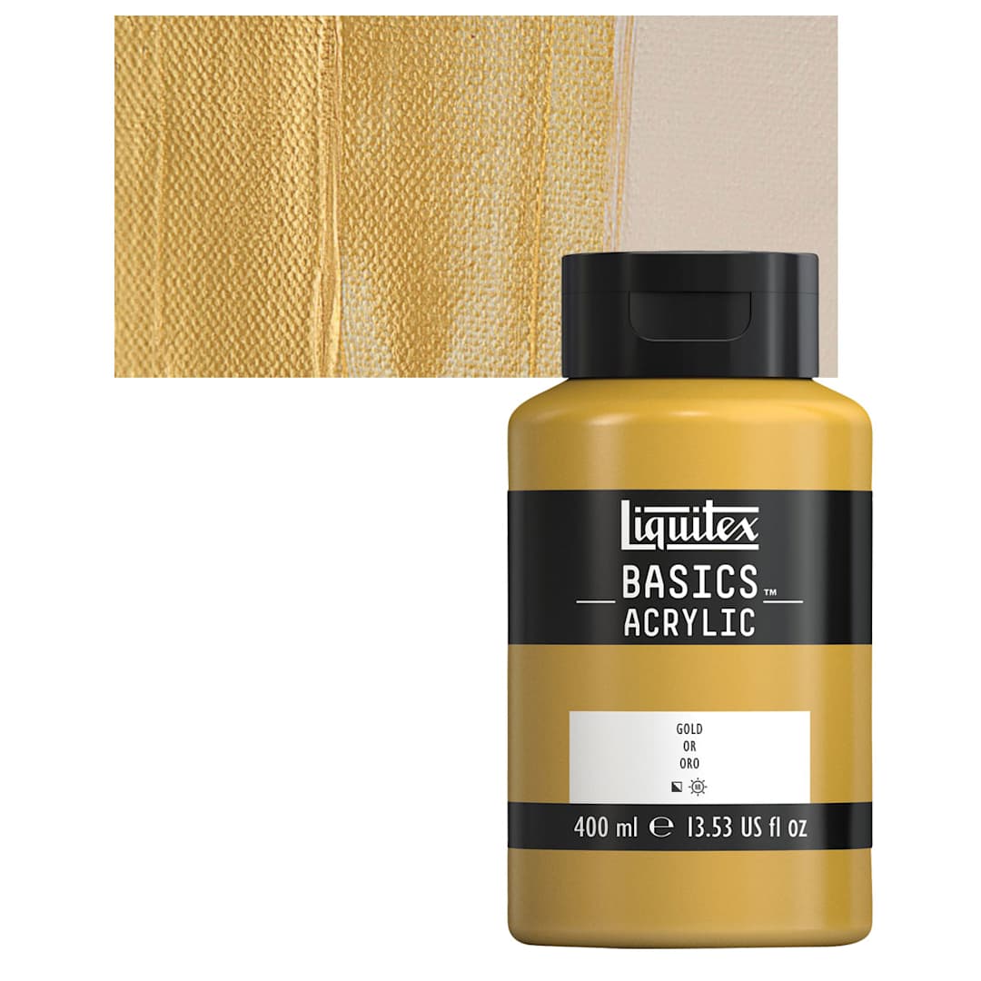 Open in modal - Liquitex Basics Acrylic Paint - Gold, 13.5 oz Bottle and swatch