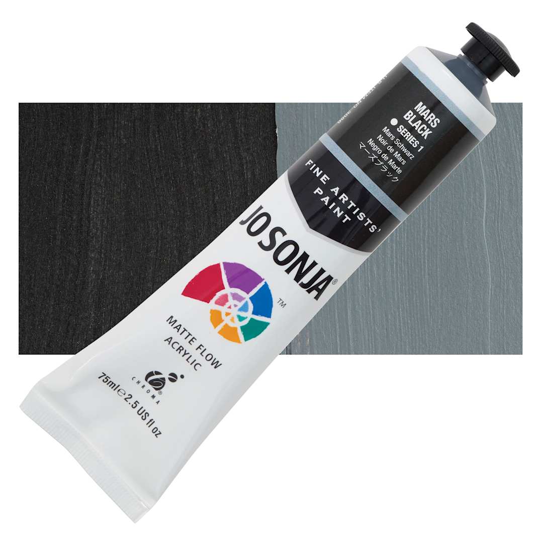 Open in modal - Jo Sonja's Artist Acrylic - Mars Black, 2.5 oz tube and swatch