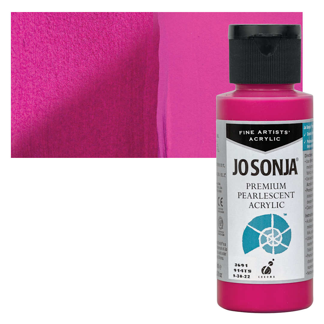 Open in modal - Chroma’s Jo Sonja Premium Pearlescent - Pearlescent Magenta, 2 oz bottle and swatch