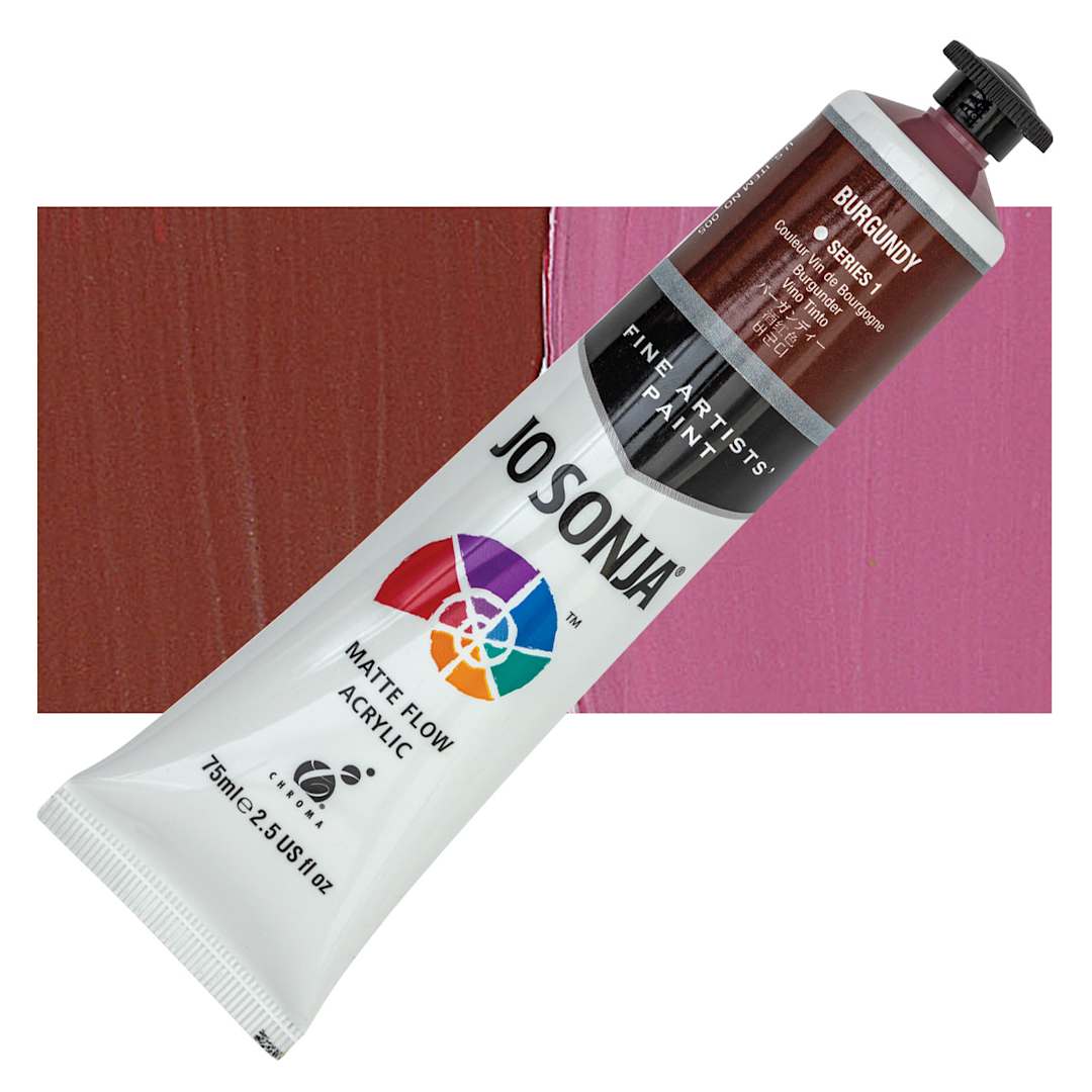 Open in modal - Jo Sonja's Artist Acrylic - Burgundy, 2.5 oz tube and swatch