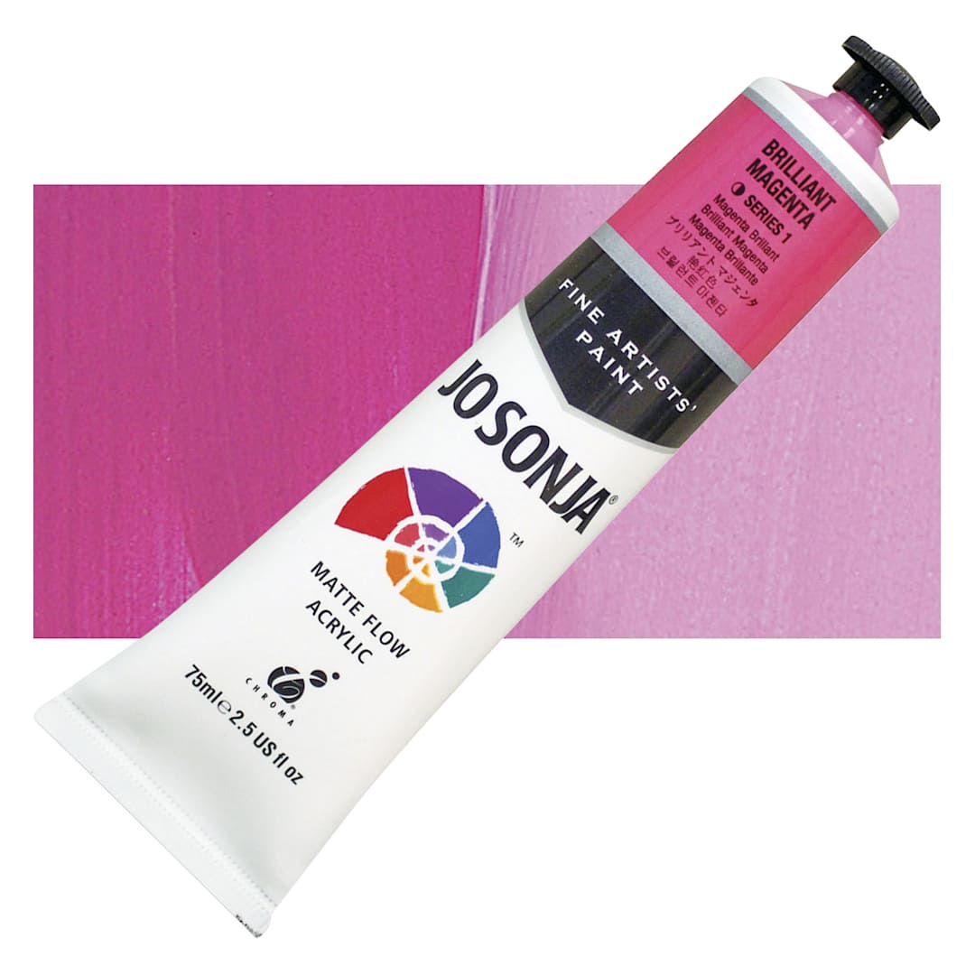Open in modal - Jo Sonja's Artist Acrylic - Brilliant Magenta, 2.5 oz tube and swatch