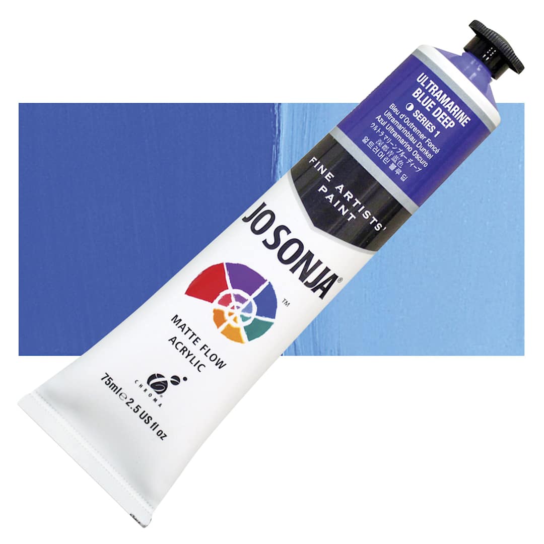 Open in modal - Jo Sonja's Artist Acrylic - Ultramarine Blue Deep, 2.5 oz tube and swatch