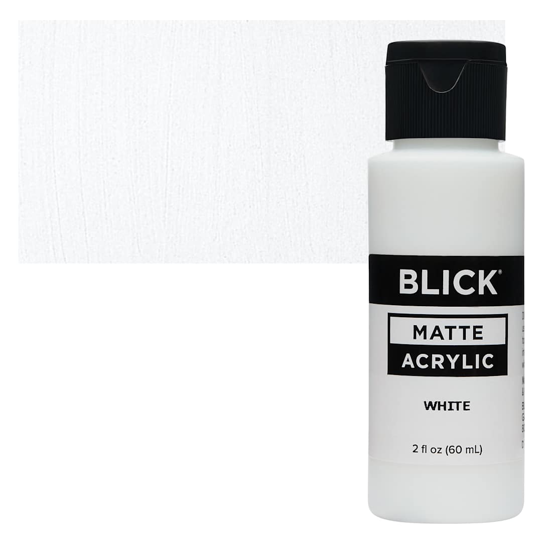 Open in modal - Blick Matte Acrylic - White, 2 oz bottle and swatch