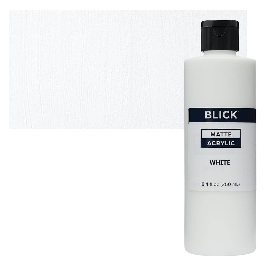 Open in modal - Blick Matte Acrylic - White, 8 oz bottle and swatch