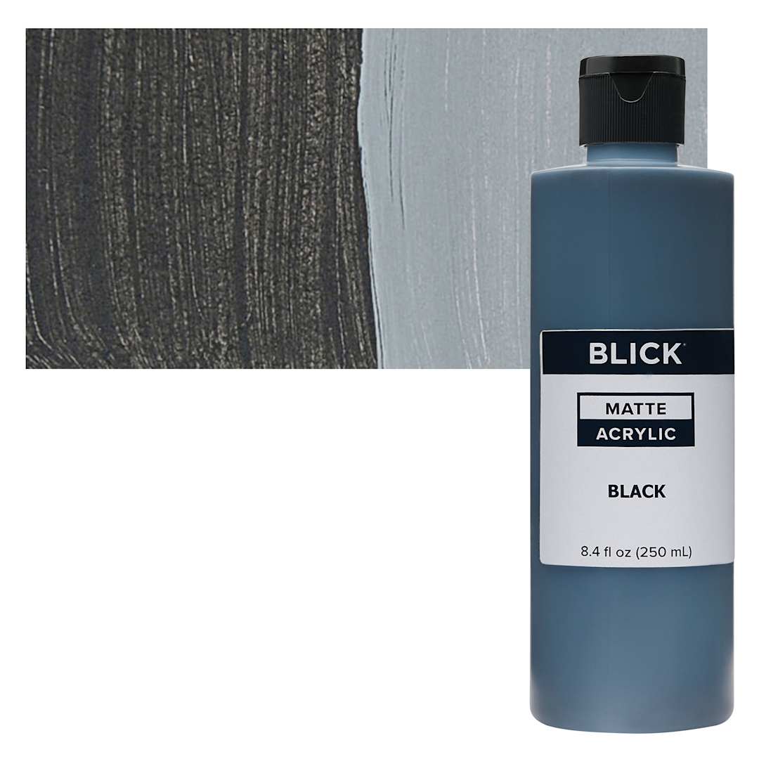 Open in modal - Blick Matte Acrylic - Black, 8 oz bottle and swatch