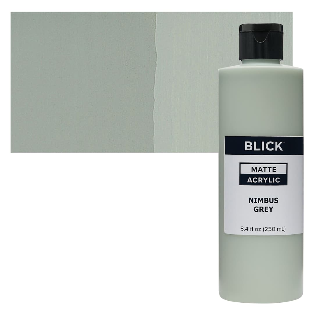 Open in modal - Blick Matte Acrylic - Nimbus Gray, 8 oz bottle and swatch
