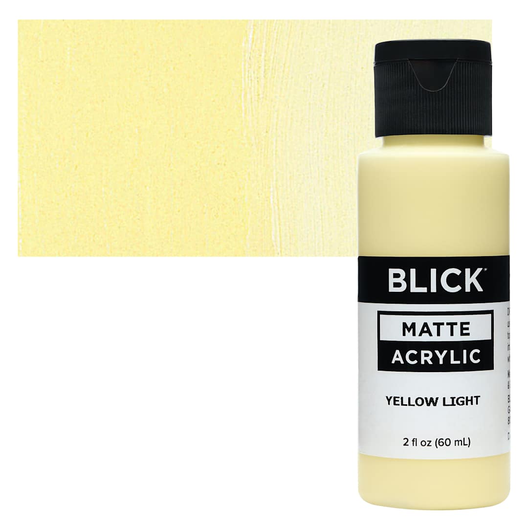Open in modal - Blick Matte Acrylic - Yellow Light, 2 oz bottle and swatch
