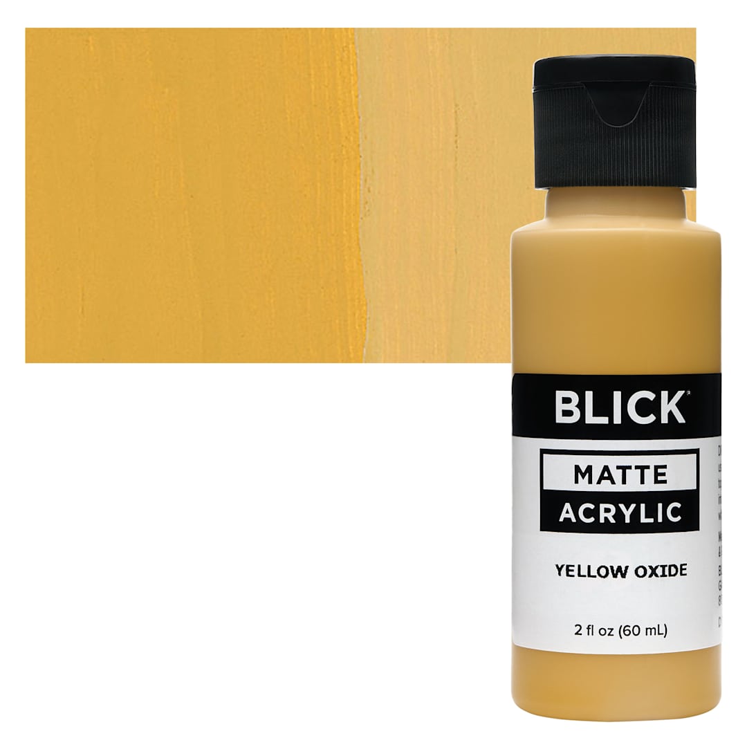 Open in modal - Blick Matte Acrylic - Yellow Oxide, 2 oz bottle and swatch