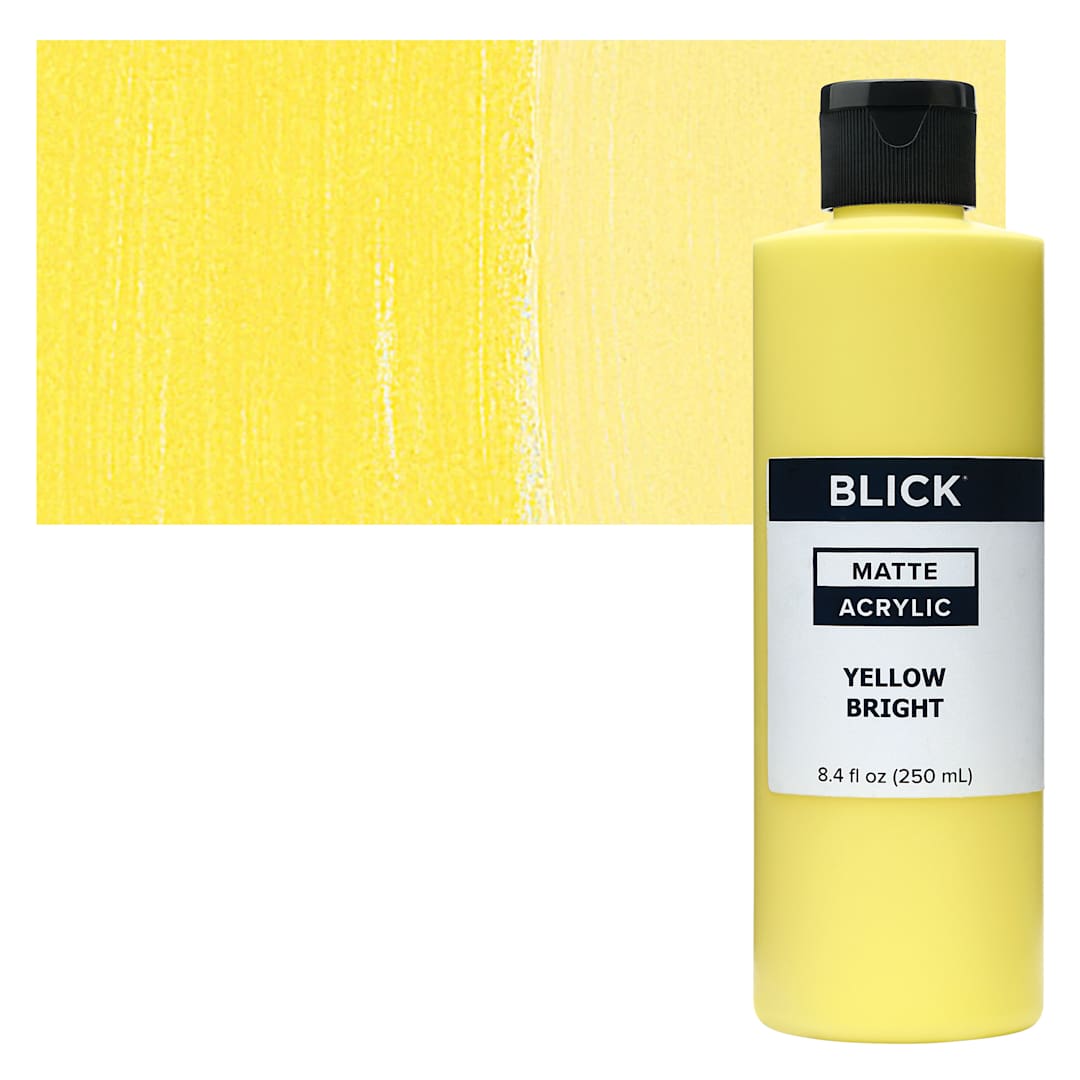 Open in modal - Blick Matte Acrylic - Yellow Bright, 8 oz bottle and swatch