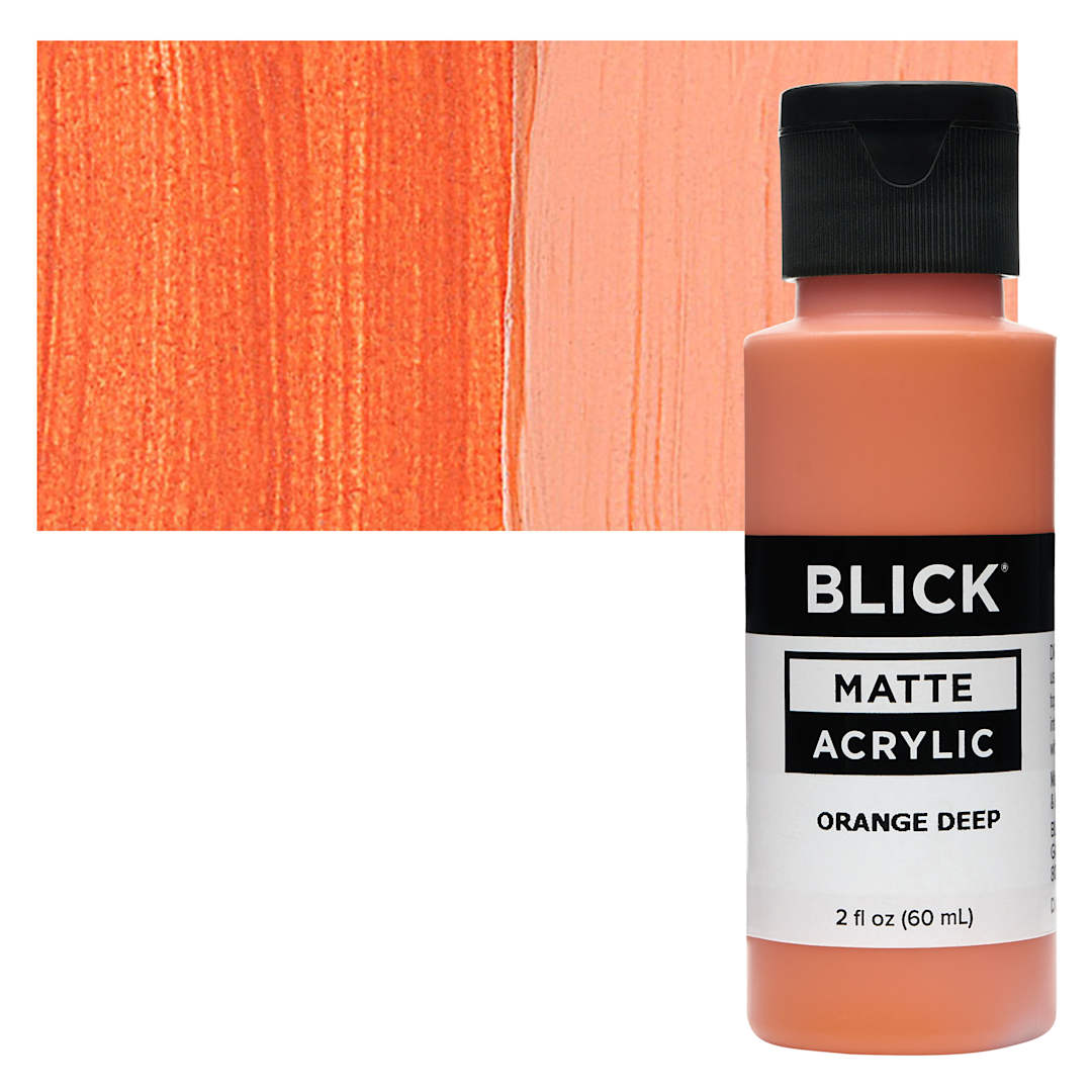 Open in modal - Blick Matte Acrylic - Orange Deep, 2 oz bottle and swatch