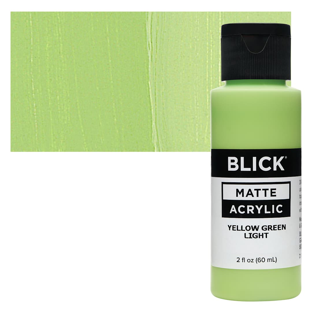 Open in modal - Blick Matte Acrylic - Yellow Green Light, 2 oz bottle and swatch