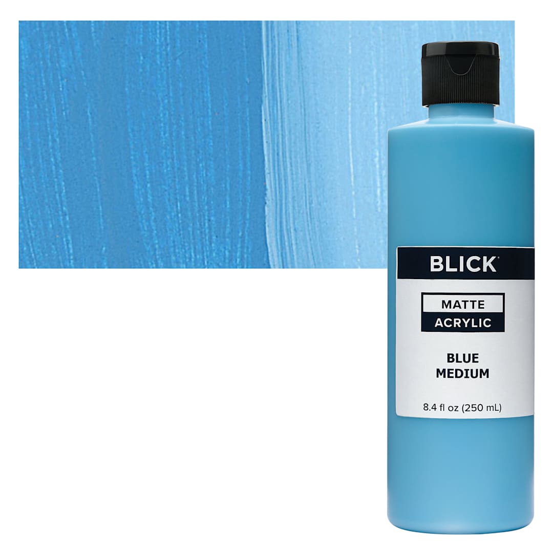 Open in modal - Blick Matte Acrylic - Blue Medium, 8 oz bottle and swatch