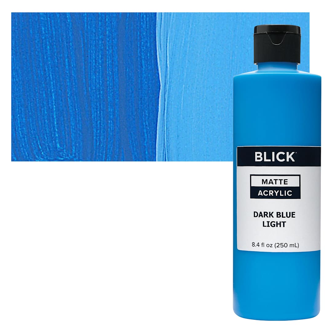 Open in modal - Blick Matte Acrylic - Dark Blue Light, 8 oz bottle and swatch