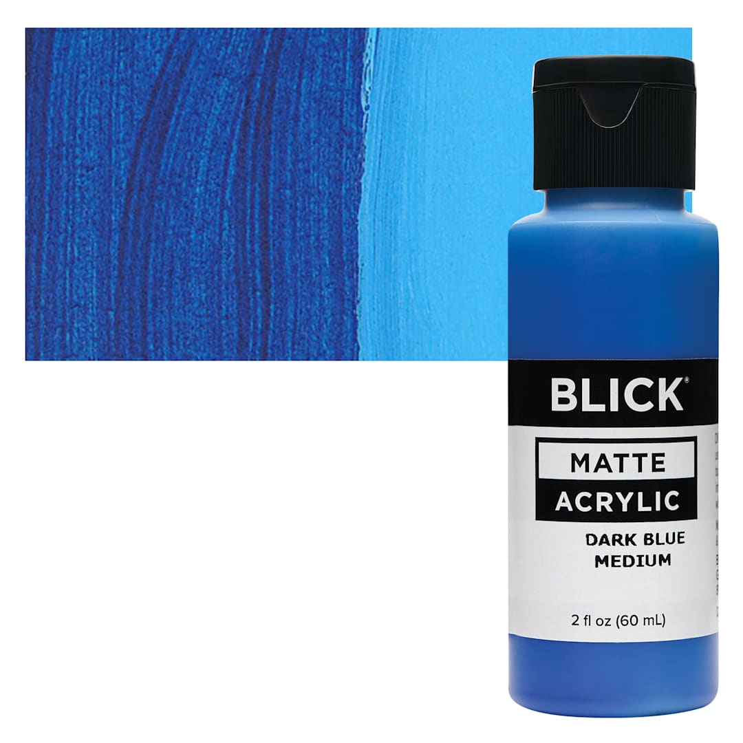 Open in modal - Blick Matte Acrylic - Dark Blue Medium, 2 oz bottle and swatch