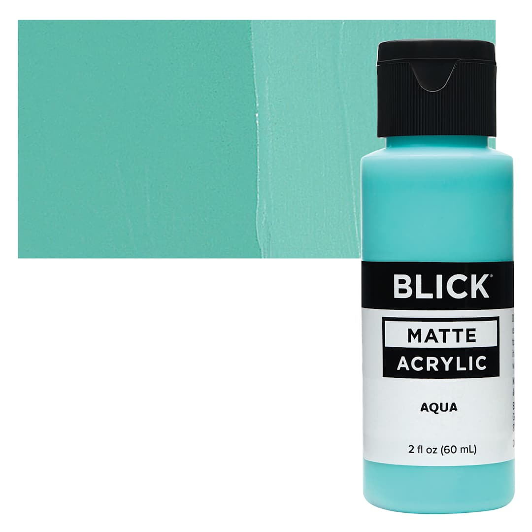 Open in modal - Blick Matte Acrylic - Aqua, 2 oz bottle and swatch